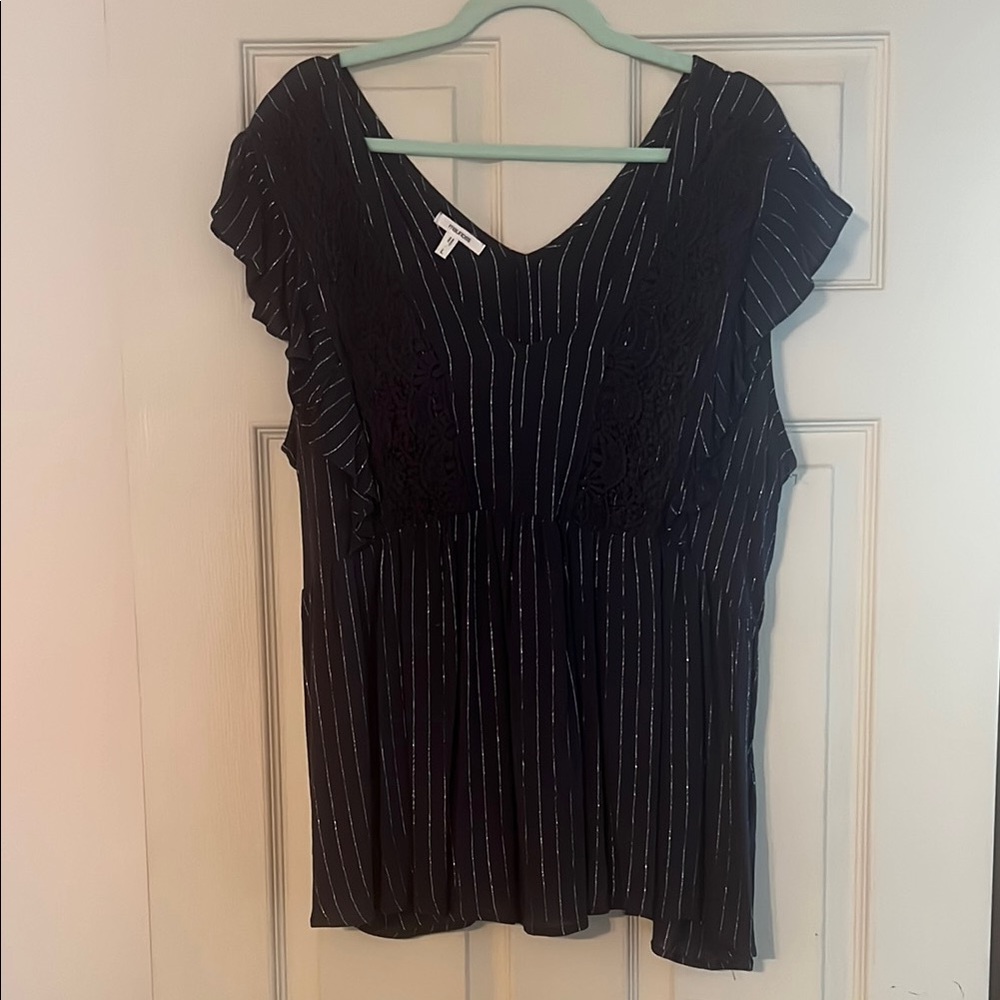 Maurices Navy and Silver Pinstripe Blouse